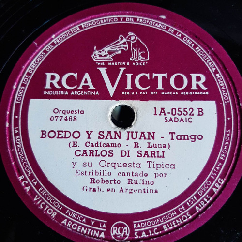 Pasta Carlos Di Sarli Orq Tip Roberto Rufino Rca Victor C487