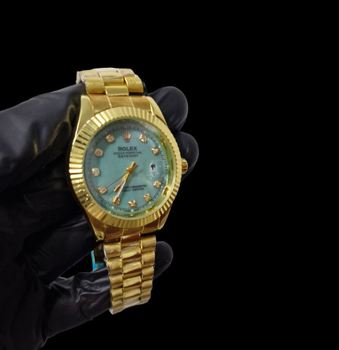 Reloj Rolex Dorado Con Azul Clon