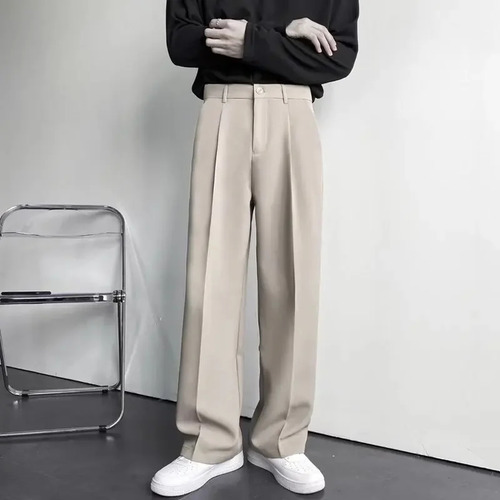 Pantalones Para Hombre Con Diseño De Pernera Recta En Fibra