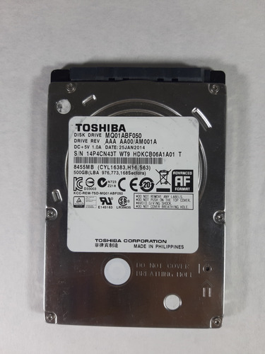 Disco Duro 500gb Toshiba 2.5  Usado