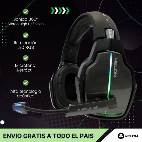 Imagen 2 de 10 de Auricular Gamer Melon Rgb Con Microfono Ajustable M9000