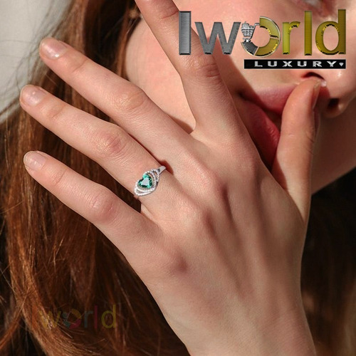 Anillo De Mujer 15 Años Corazón Esmeralda Rusa Plata 925
