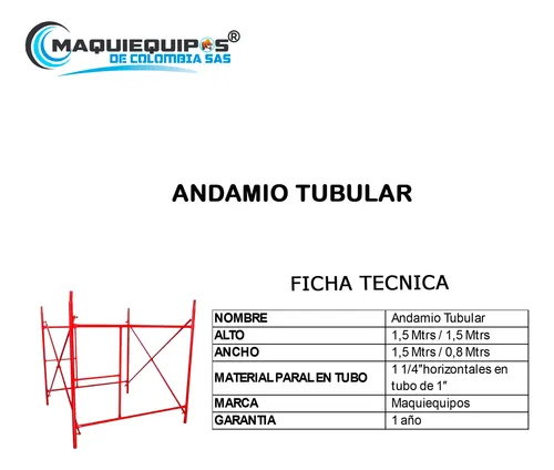 Andamio Tubular Completo De 1.5 M X 1.5 M