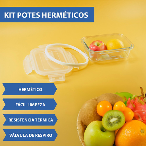 Jogo 3 Potes De Vidro Hermético Tampa Kit Marmita Cozinha Cor Branco