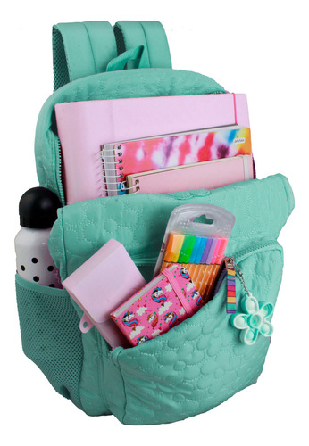 Bolsa Cursinho Meninas Grande Reforçada C/ Chaveiro Cor Verde-claro Desenho do tecido Liso