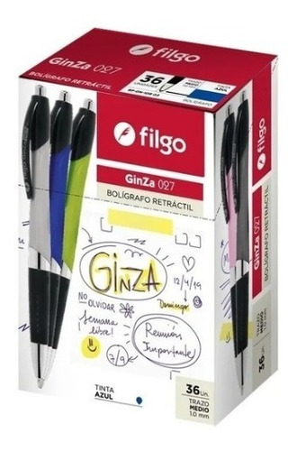 Boligrafo Filgo Ginza Retractil 1mm Clip Grip Caja X 36 