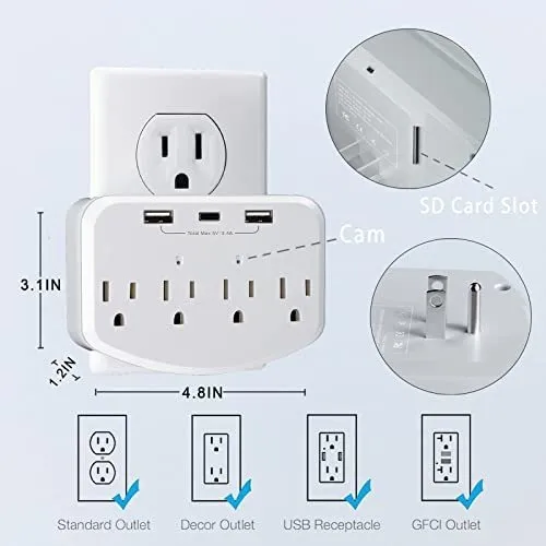 Cámara Oculta Wifi En Toma Corriente Salidas Usb Espia Hd