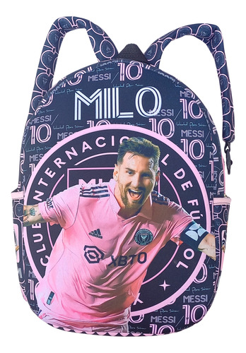 Mochila Primaria Messi Inter Miami Personalizada Bolsillos