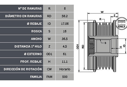 Imagen 2 de 8 de Polea Alternador Volkswagen Gol 1.9 Iii Libre 6pk
