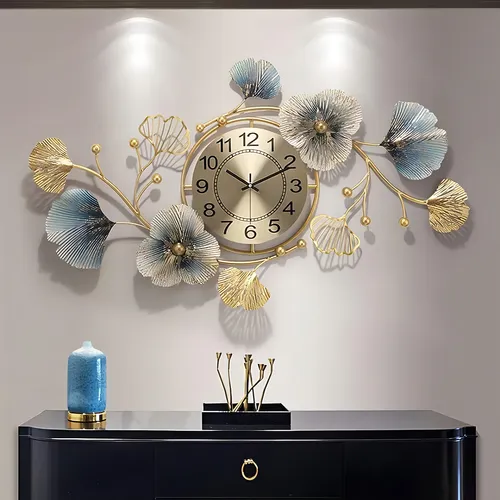 Fmnnfp - Reloj De Pared Grande De 33 Pulgadas, Diseño Creativo De Hojas De Ginkgo De Metal, Silencioso, No Hace Tictac, Reloj De Pared Para Sala De Estar, Recámara, Hogar