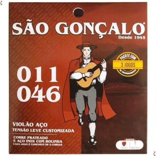 Kit 3 Encordoamento São Gonçalo 011 Leve Para Violão Aço