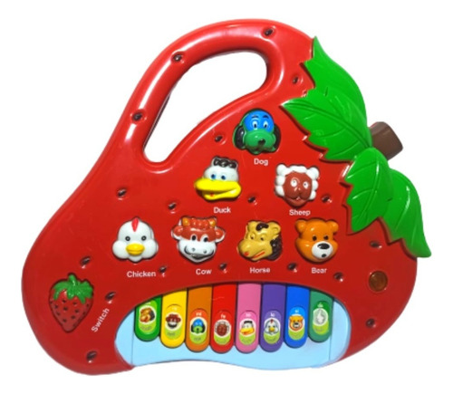 Teclado Musical Morango Brinquedo Infantil Som De Animais Cor Vermelho