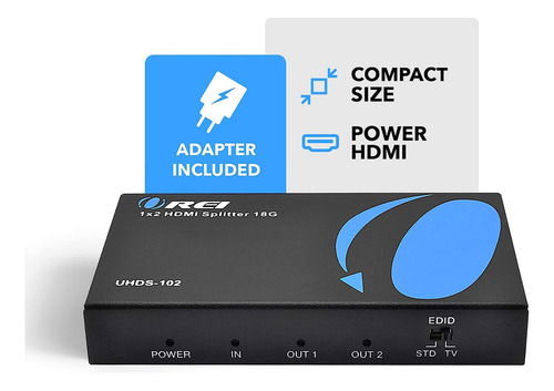 Divisor Hdmi Orei Ultrahd 4k 60 Hz 1 X 2 - 1 Entrada 2 Salidas 2 Puertos 2: 8 Bits - Hdmi 2.0, Hdcp 2.0, 18 Gbps, Edid, Pantallas 4k Duplicadas/espejo - Uhds-102