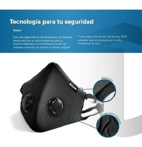Imagen 5 de 10 de Barbijo Infantil Color Negro Con Válvula Niños Stoper