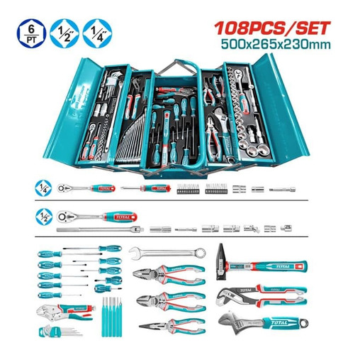 Caja De Herramientas Manuales 108pz Total Thtcs121081