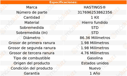 Anillos Pistón Std D100 Panel L6 3.7l 76 Hastings