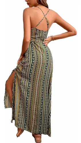 Vestido Largo Con Tirantes Etnic Espalda Cruzada