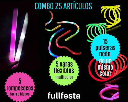 Combo 25 Art -led Y Neón Para La Mano-cotillón-fiesta-upd