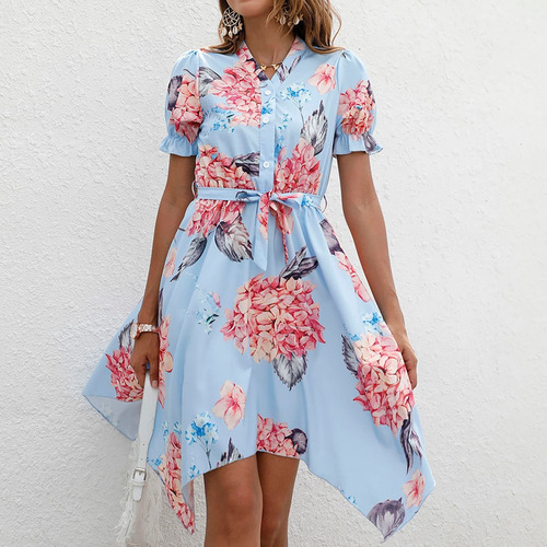 Fahxnvb Dama's Bohemian Floral Print Short Dress Sleeve