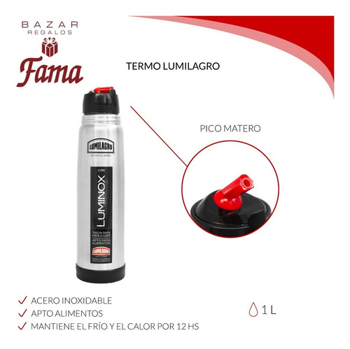 Imagen 2 de 9 de Termo Lumilagro Original De Acero Inoxidable Con Pico Matero