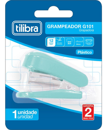 Grampeador Mini G101 26/6 12 Folhas Com Extrator Tilibra Cor Aqua