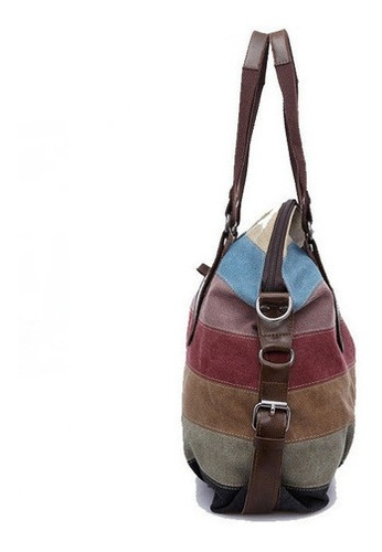 Bolso De Hombro Vintage Casual De Lona A Rayas De Gran Capac