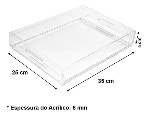 Bandeja Acrílico 35x25cm Premium 6mm De Espessura Com Alças