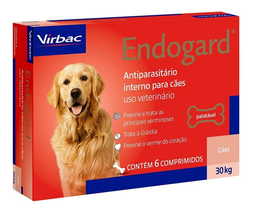 Endogard Cães 30kg Cx 6 Comprimidos - Virbac
