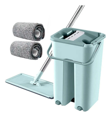 Mopa Trapeador Rectangular Con Balde Escurridor 2 Respuestos Azul Acero