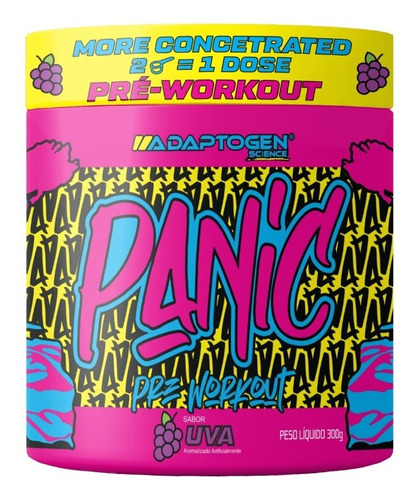 Pré Treino Panic 300g Adaptogen Science Usa - Pré Workout Sabor Uva