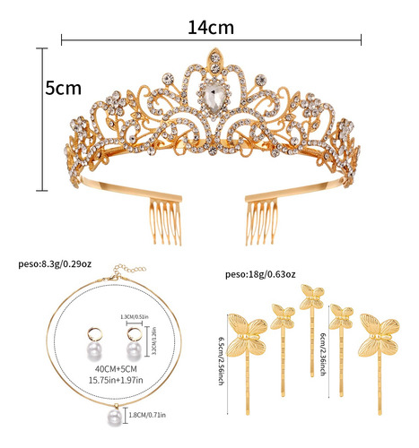 9pcs Corona Reina Princesa Tiara Para Boda Novia Cumpleaño