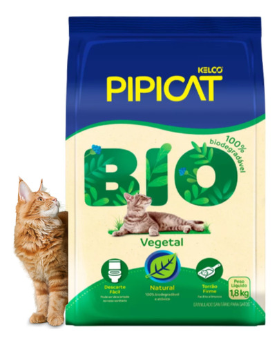 Areia Sanitária Pipicat Bio Vegetal Para Gatos 1,8kg X 1.8kg