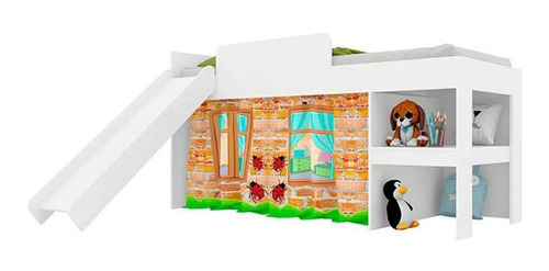 Cama Infantil Niños 1 Plaza 78 X 188 Tobogán Cortinas Delta