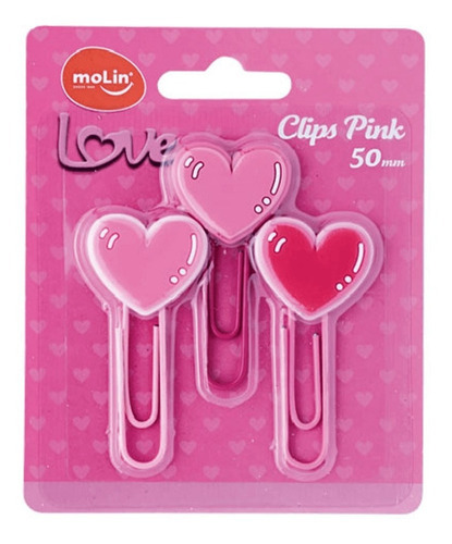 Clips Love Pink Blister C/ 3 Unidades 50mm 31577 - Molin Cor Rosa