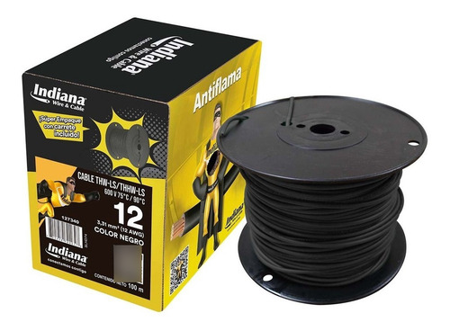 Cable Indiana Thw-ls/thhw-ls Cal. 12 Negro 100 M. 100% Cobre