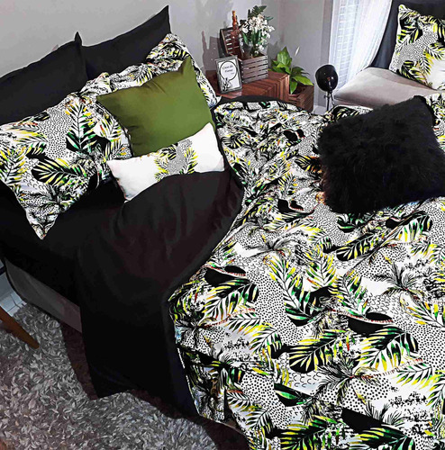 Jogo De Cama Casal 8 Peças Edredom Florestal Dark