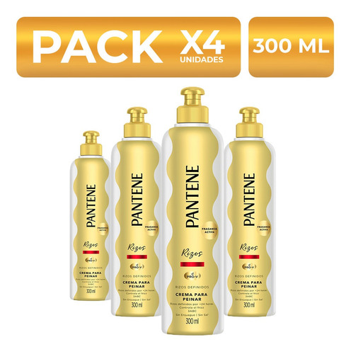 Packx4 Crema Para Peinar Pantene Rizos Definidos 300ml