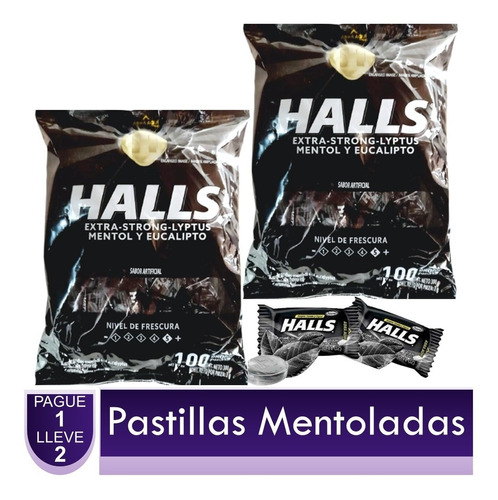 Dulces Halls Duros 2x1  Bolsa X100 Unidades