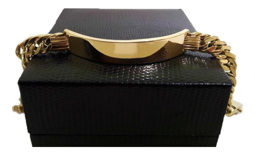 Pulseira Elos Duplos Placa 18 Gramas 8mm Ouro 18k