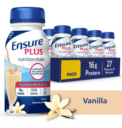 Ensure Plus 12 Piezas 16 Gramos De Proteína Vainilla 236ml