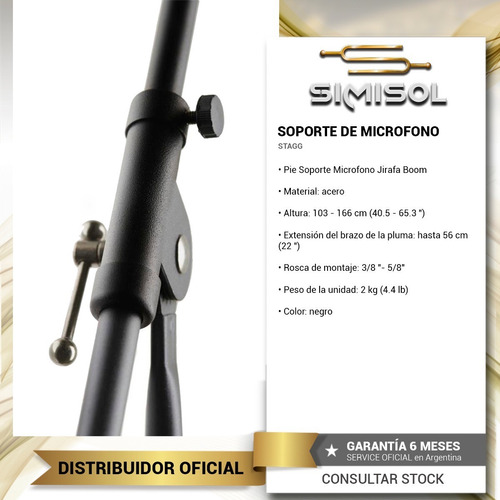 Imagen 3 de 8 de Pie Soporte Microfono Jirafa Boom Stagg Mis-0822bk Metalico