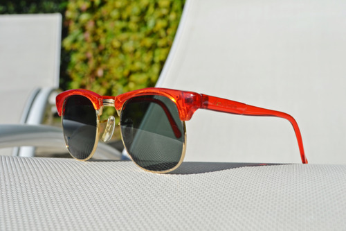 Anteojos De Sol Vintage Combinados Marco Rojo Negro Rojo Dorado