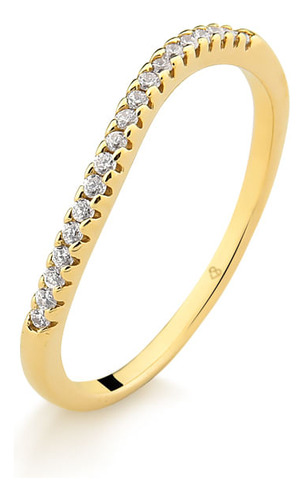 Anel Slim Curvado Em Ouro 18k Com 19 Pontos De Diamante Aro