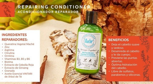 Acondicionador Reparador Mache, Anti Caida, Libre De Parabenos Y Sulfatos 250 Ml Es El Complemento Ideal Del Shampoo. Con El Acondicionador Mache Obtendrás Un Mejor Manejo Y Desenredo De Tu Cabello.