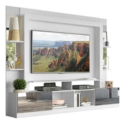 Estante Com Suporte Tv 65 E Espelho Oslo Multimóveis V3381 Cor Branco /Lacca Fumê