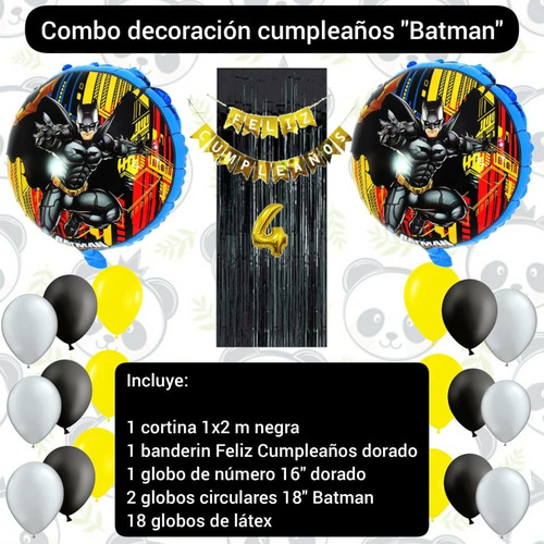 Combo Decoración Cumpleaños Batman Cortina Banderin Globos