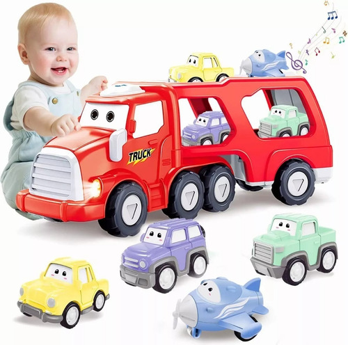 Juguete De Camión De Transporte Con 4 Coches Pequeños Niños Color Multicolor