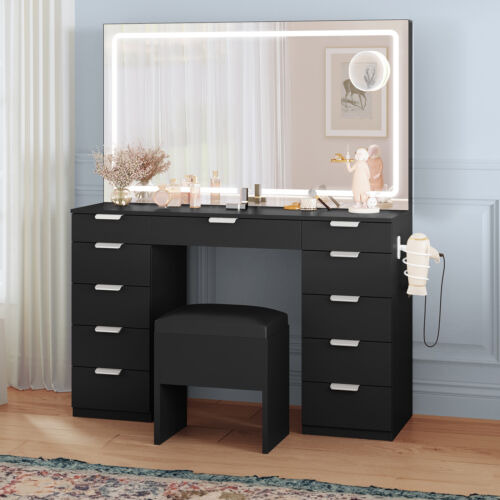 Large Vanity Table Set Makeup With 11 Drawers &led Light Eem