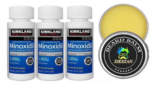 Combo Tripack Minoxidil Kirkland + Balsamo Hidrar Barba Piel