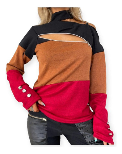 Sweater Con Delicado Detalle En El Hombro Y  Sensual Escote